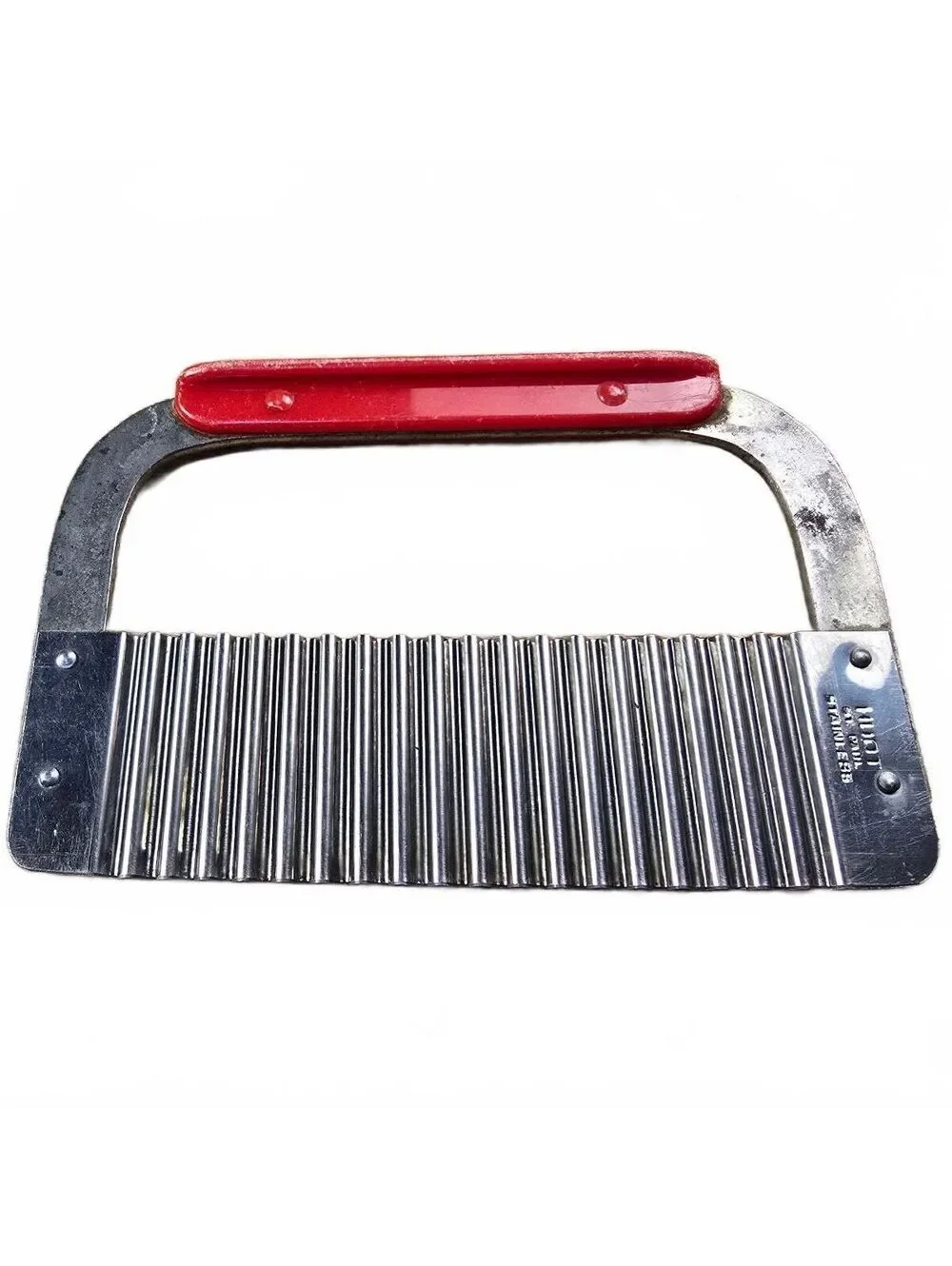 Vintage Huot Crinkle Cutter Stainless Steel Veggie Potato Slicer Red 50s MCM USA